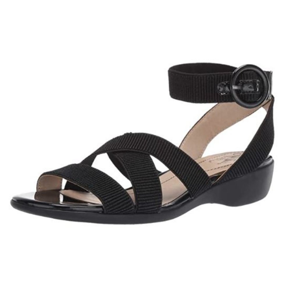 LifeStride Temple Black Strappy Sandals, Size 8M, New
